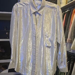 Women’s Shimmering Silver Button Down Shirt